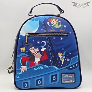Loungefly Disney Peter Pan Jolly Roger Tinker Bell Blue Mini Backpack Bag New